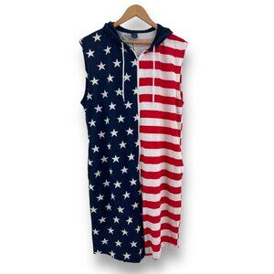 Size Large Unisex American Flag 1-Piece Shorts Hoodie+Pockets Trump Patriot MAGA